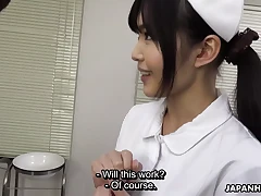 Dark-skinned-haired Asian mind-blowing lollipop deep-deep-throating nurse with a highly filthy mind about uniform,Shino Aoi moans in sheer elation as a rock firm jizz-shotgun is put in her mouth and enjoys suck off sex in the doctor's office.